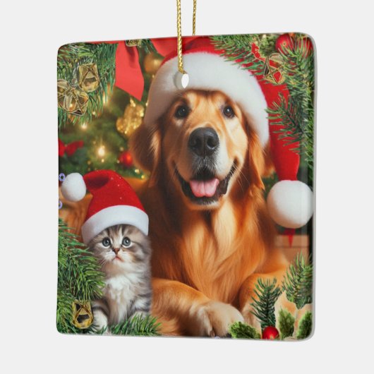 ペットまたは家族の写真を追加/クリスマスリース セラミックオーナメント (左)