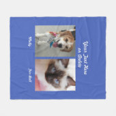 ペットや子供の写真、メッセージと名前、青 フリースブランケット (正面(横))