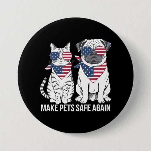ペットを再び安全にするトランプ・ハリス犬猫の論争 缶バッジ (正面)