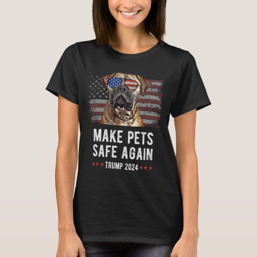ペットを再び安全にするブルマスティフ犬トランプ2024 Tシャツ (正面)