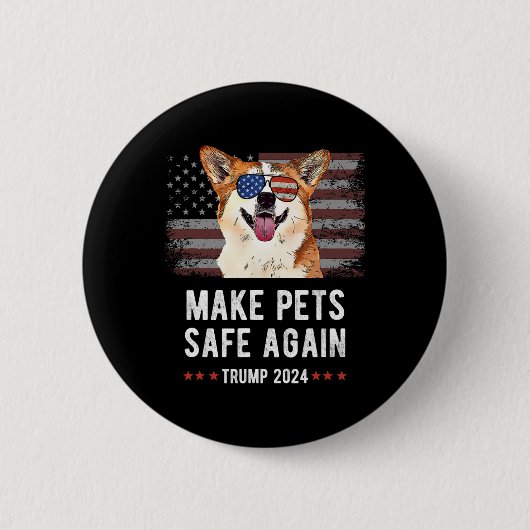 ペットを再び安全にするCorgi Dog Trump 2024 缶バッジ (正面)