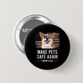 ペットを再び安全にするCorgi Dog Trump 2024 缶バッジ (正面&裏面)