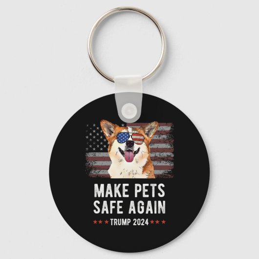ペットを安全に アメリカのコーギー犬トランプ キーホルダー (正面)