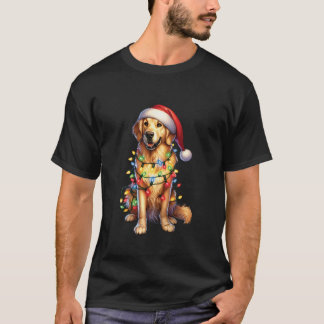 ペットアニマルゴールデンレトリエバードッグサンタハットクリスマ Tシャツ