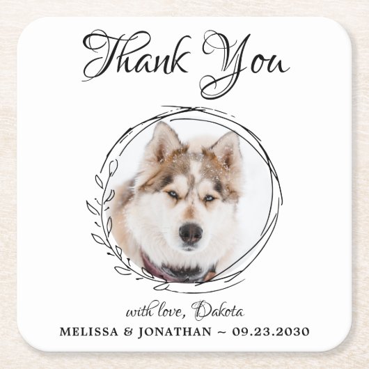 ペットエレガントの写真ありがとう犬結婚の スクエアペーパーコースター (正面)