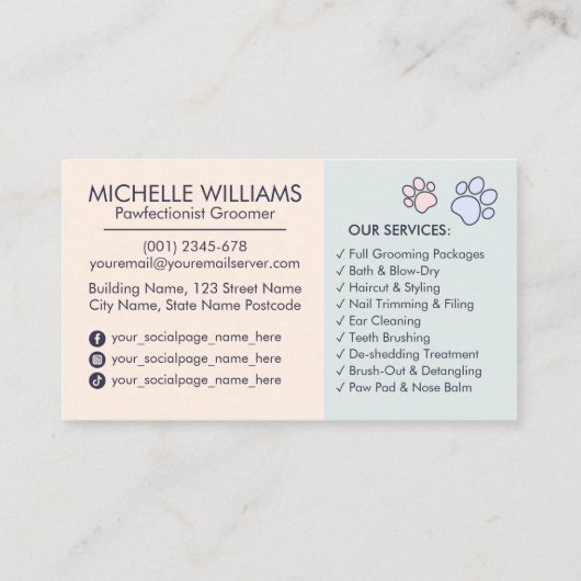 ペットエレガントトリマーカスタマイズ可能な猫と犬のロゴ 名刺 (裏面)
