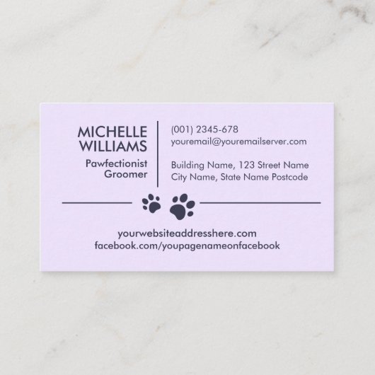 ペットエレガントトリマーカスタマイズ可能な猫と犬のロゴ 名刺 (裏面)