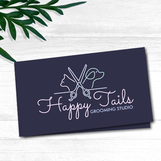 ペットエレガントトリマーカスタマイズ可能な猫と犬のロゴ 名刺