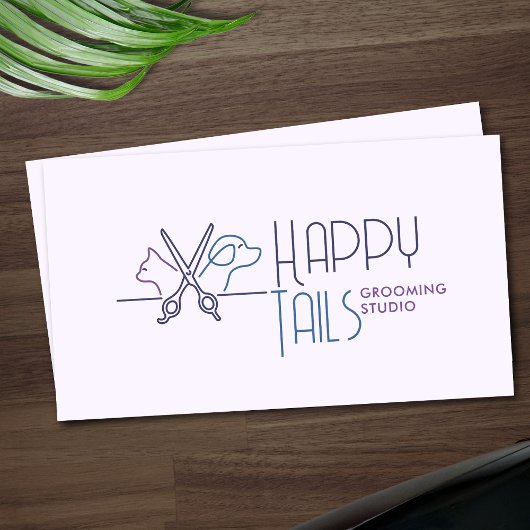 ペットエレガントトリマーカスタマイズ可能な猫と犬のロゴ 名刺