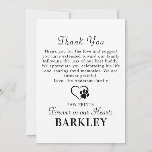 ペットエレガントメモリアル5写真パーソナライズされたコラージュ サンキューカード (裏面)
