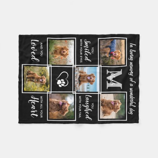 ペットエレガントメモリパーソナライズされた6フォトコラージュ フリースブランケット (正面(横))