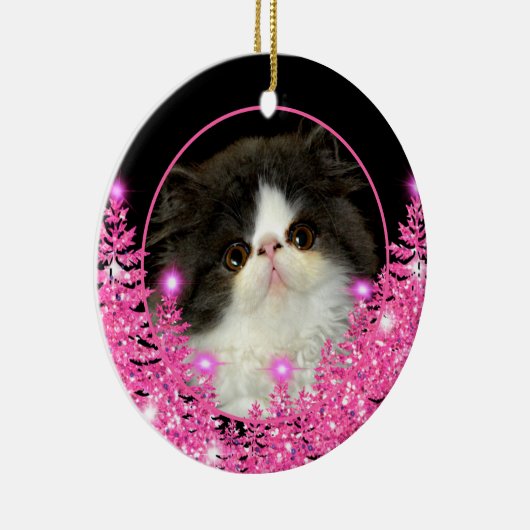 ペットオーナメントピンクのエバーグリーをパーソナライきらめくズする セラミックオーナメント (右)