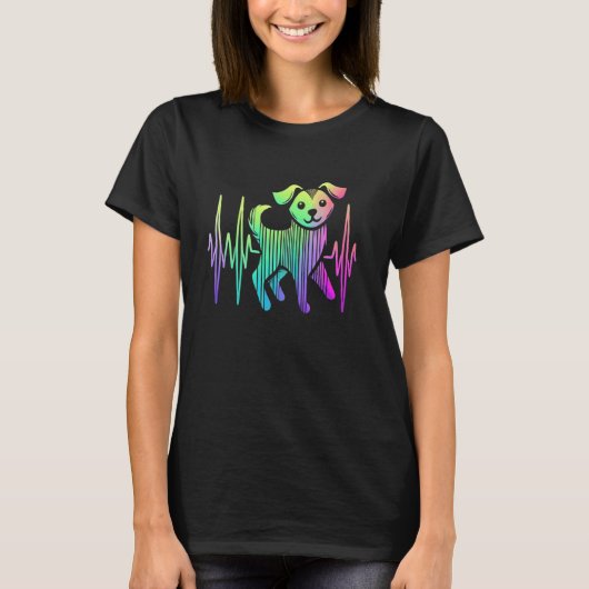 ペットオーナーキットン恋人の心電図ラインアート Tシャツ (正面)