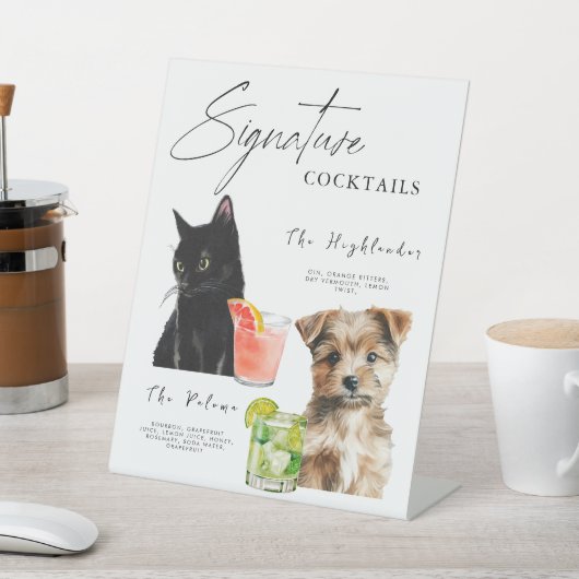 ペットカクテルキャットドリンクメニュー結婚の看板 台座サイン (インサイチュ)