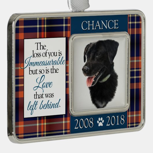 ペットカスタムな記念犬の損失 シルバープレートフレームオーナメント (右)