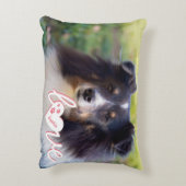 ペットカスタムの写真と愛の文字と手と名前 アクセントクッション (裏面(縦))