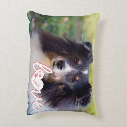 ペットカスタムの写真と愛の文字と手と名前 アクセントクッション (裏面(縦))