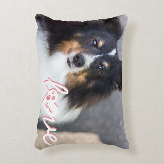 ペットカスタムの写真と愛の文字と手と名前 アクセントクッション (正面(垂直))