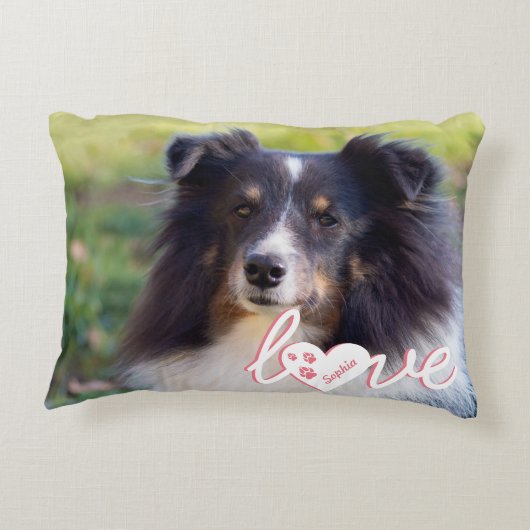 ペットカスタムの写真と愛の文字と手と名前 アクセントクッション (裏面)