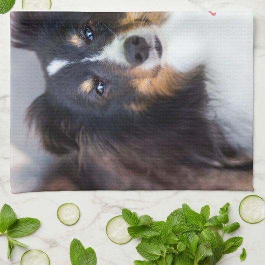 ペットカスタムの写真と愛の文字と手と名前 キッチンタオル (折り畳み)