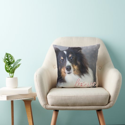 ペットカスタムの写真と愛の文字と手と名前 クッション (椅子)