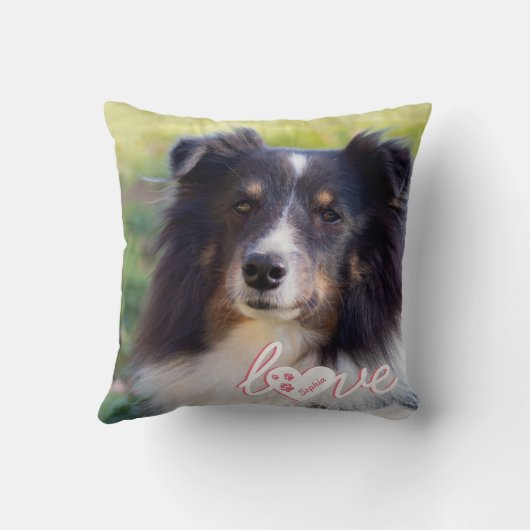 ペットカスタムの写真と愛の文字と手と名前 クッション (裏面)