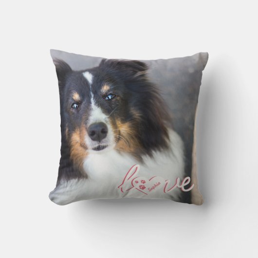 ペットカスタムの写真と愛の文字と手と名前 クッション (正面)