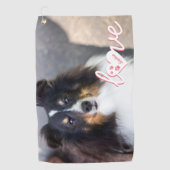 ペットカスタムの写真と愛の文字と手と名前 ゴルフタオル (正面)