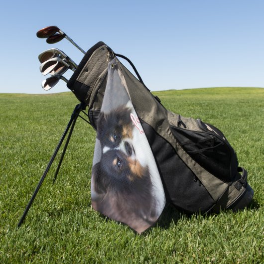 ペットカスタムの写真と愛の文字と手と名前 ゴルフタオル (グリーン)