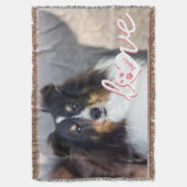 ペットカスタムの写真と愛の文字と手と名前 スローブランケット (正面縦)