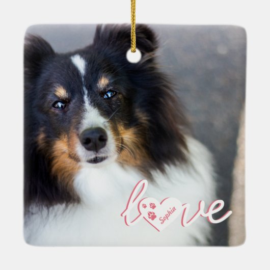 ペットカスタムの写真と愛の文字と手と名前 セラミックオーナメント (裏面)