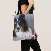 ペットカスタムの写真と愛の文字と手と名前 トートバッグ (クローズアップ)