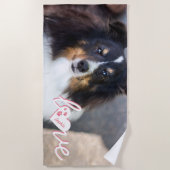 ペットカスタムの写真と愛の文字と手と名前 ビーチタオル (正面)