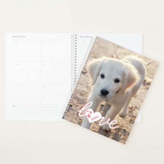 ペットカスタムの写真と愛の文字と手と名前 プランナー手帳 (ディスプレー)