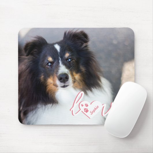 ペットカスタムの写真と愛の文字と手と名前 マウスパッド (マウス)