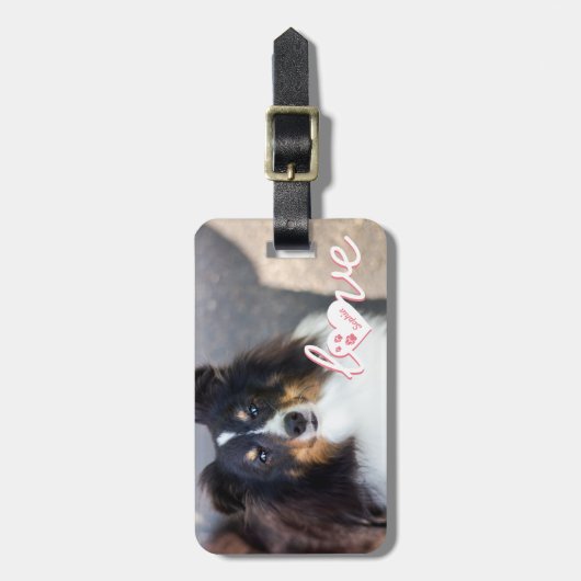 ペットカスタムの写真と愛の文字と手と名前 ラゲッジタグ (正面縦)