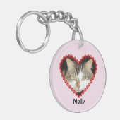 ペットカスタムの写真の名前のpawはピンクのプリント キーホルダー (正面左)