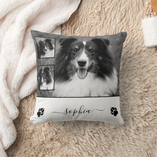 ペットカスタムの名前と手でカスタム3枚の写真 クッション (ブランケット)
