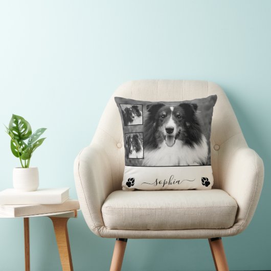 ペットカスタムの名前と手でカスタム3枚の写真 クッション (椅子)