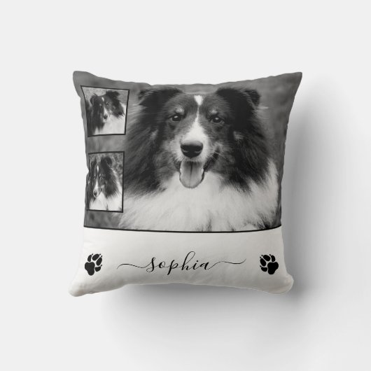 ペットカスタムの名前と手でカスタム3枚の写真 クッション (裏面)