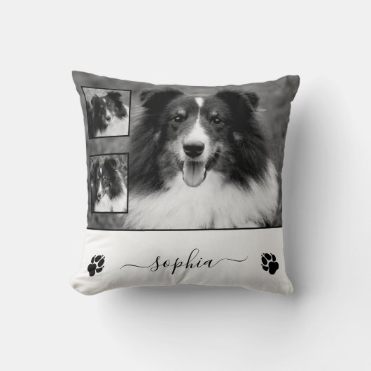 ペットカスタムの名前と手でカスタム3枚の写真 クッション (正面)