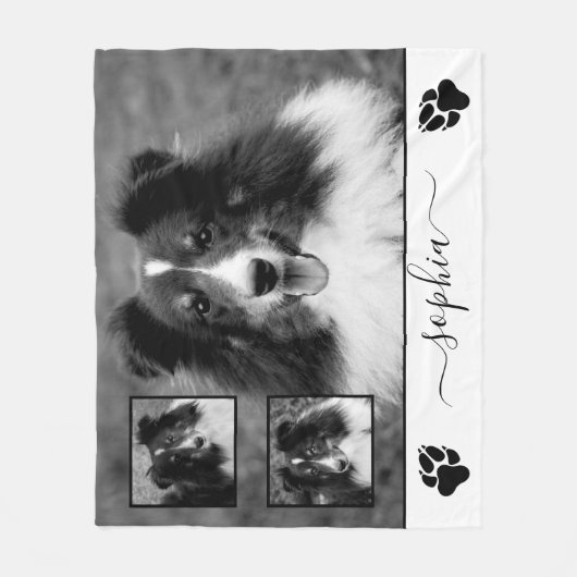 ペットカスタムの名前と手でカスタム3枚の写真 フリースブランケット (正面)