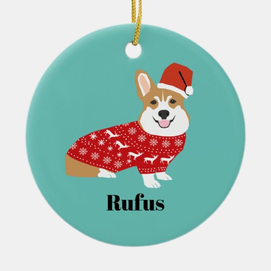 ペットカスタムの名前corgiクリスマスオーナメント セラミックオーナメント (正面)