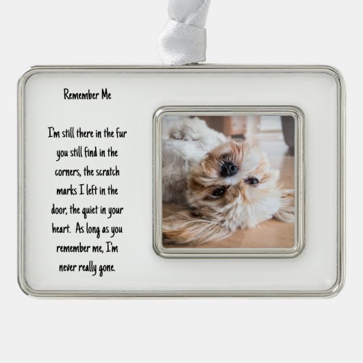 ペットカスタムの記念写真と心のこもった詩 シルバープレートフレームオーナメント (正面)