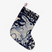 ペットカスタムや子供用の青と白のバニーウサギ スモールクリスマスストッキング (正面 (吊り時))