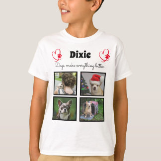 ペットカスタムドッグ愛好家4男の子のためのフォトコラージュ Tシャツ
