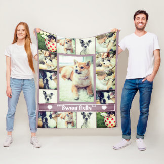 ペットカスタムドッグ猫テンプレート写真コラージュ文字 フリースブランケット