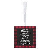 ペットカスタムメモリアル3写真赤バッファロープレイド キューブオーナメント (右)