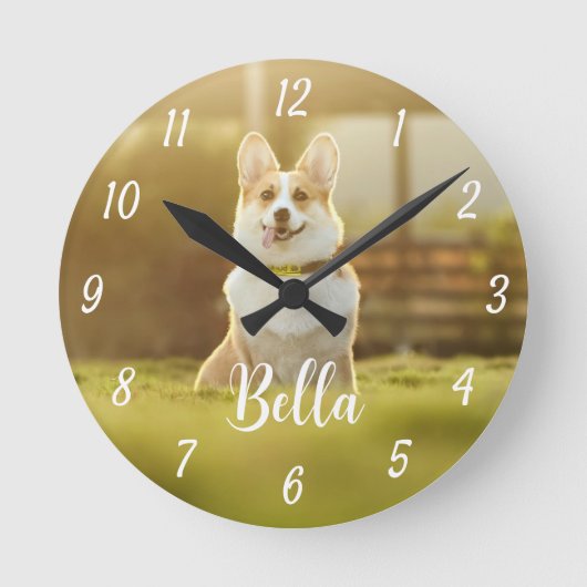 ペットカスタム写真パーソナライズされた ラウンド壁時計 (正面)