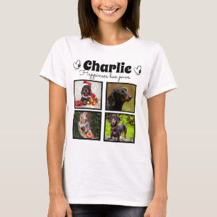 ペットカスタム犬の恋人4写真コラージュ Tシャツ